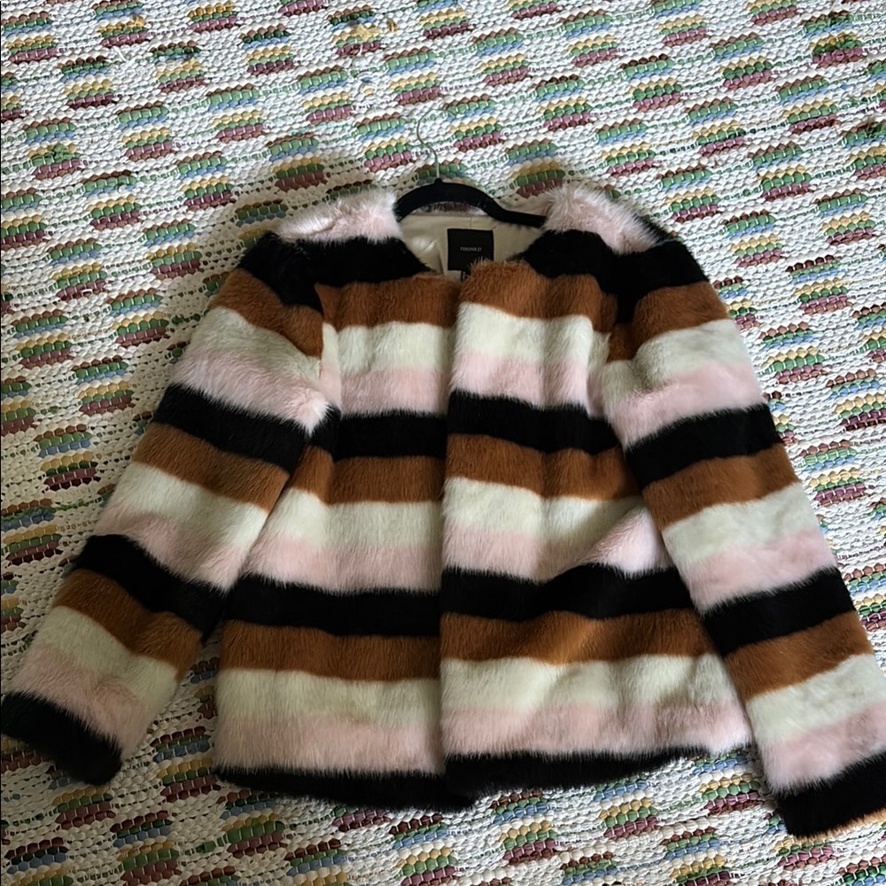 Forever 21 Striped Faux Fur Jacket